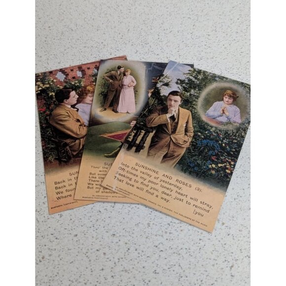 Antique WWI Songs Military Soldier Sweetheart Postcards - Sunshine & roses - Picture 1 of 10